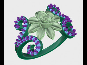 ring rose flower with stones 08 Model 3D