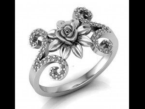ring rose flower with stones 08 Model 3D