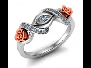 bague fleur rose avec pierres 09 Modèle 3D
