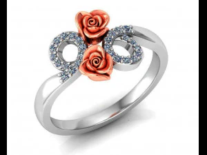 bague fleur rose avec pierres 10 Modèle 3D