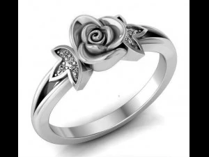 ring rose flower with stones 11 3D Model
