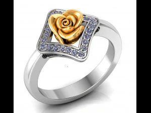 ring rose flower with stones 12 3D Model