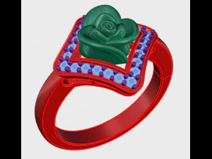 ring rose flower with stones 12 3D Model