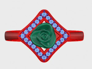 ring rose flower with stones 12 3D Model