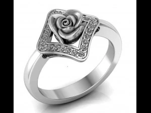 ring rose flower with stones 12 3D Model