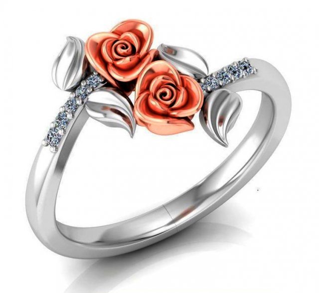 ring rose flower with stones 13 3D Model .c4d .max .obj .3ds .fbx .stl .blend 