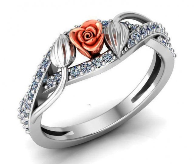 ring rose flower with stones 14 3D Model .c4d .max .obj .3ds .fbx .stl .blend 