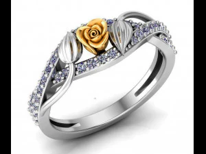 ring rose flower with stones 14 3D Model