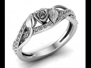 ring rose flower with stones 14 3D Model