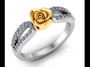 ring rose flower with stones 15 3D Model