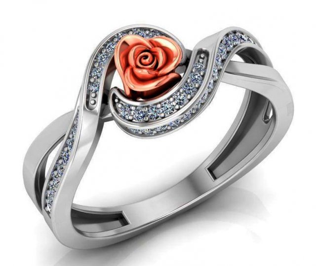ring rose flower with stones 16 3D मॉडल .c4d .max .obj .3ds .fbx .stl .blend 