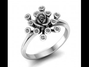 ring rose flower with stones 17 3D मॉडल