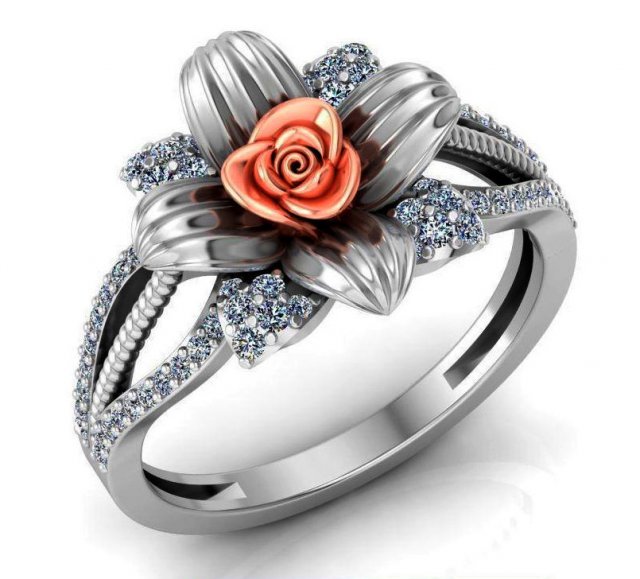 ring rose flower with stones 18 3Dモデル .c4d .max .obj .3ds .fbx .stl .blend 