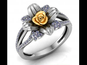 ring rose flower with stones 18 3D Model