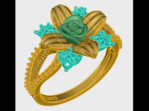 ring rose flower with stones 18 3D Model