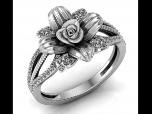 ring rose flower with stones 18 3Dモデル