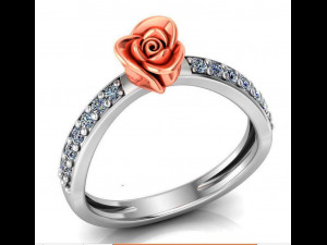 ring rose flower with stones 21 3D Model