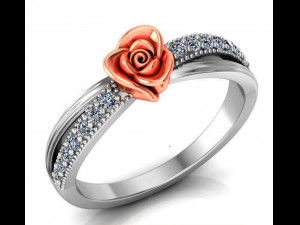 ring rose flower with stones 22 3D Model