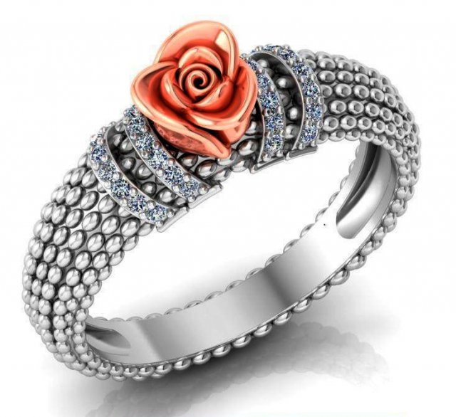 ring rose flower with stones 25 3D Model .c4d .max .obj .3ds .fbx .stl .blend 