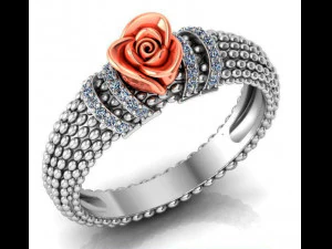 Ring Rosenbl&uuml;te mit Steinen 25 3D Modell