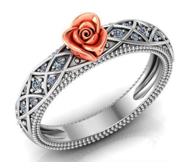 ring rose flower with stones 26 3D मॉडल .c4d .max .obj .3ds .fbx .stl .blend 