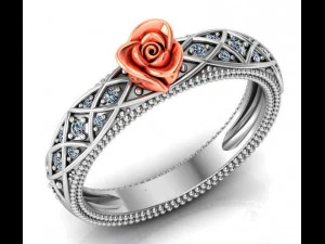 anello fiore rosa con pietre 26 Modello 3D