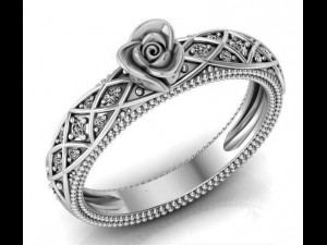 ring rose flower with stones 26 3D मॉडल