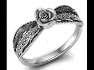 ring rose flower with stones 27 3D Model