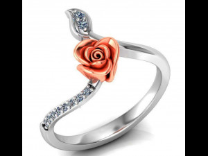 ring rose flower with stones 28 3D Model