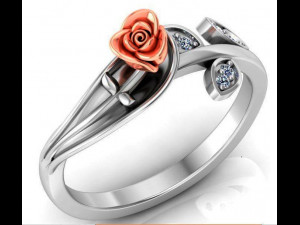 ring rose flower with stones 30 3D 模型
