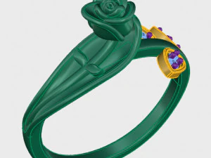 ring rose flower with stones 30 3D Model