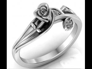ring rose flower with stones 30 3D Model