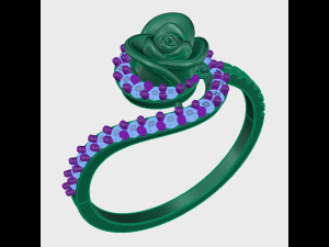 ring rose flower with stones 32 3D Model