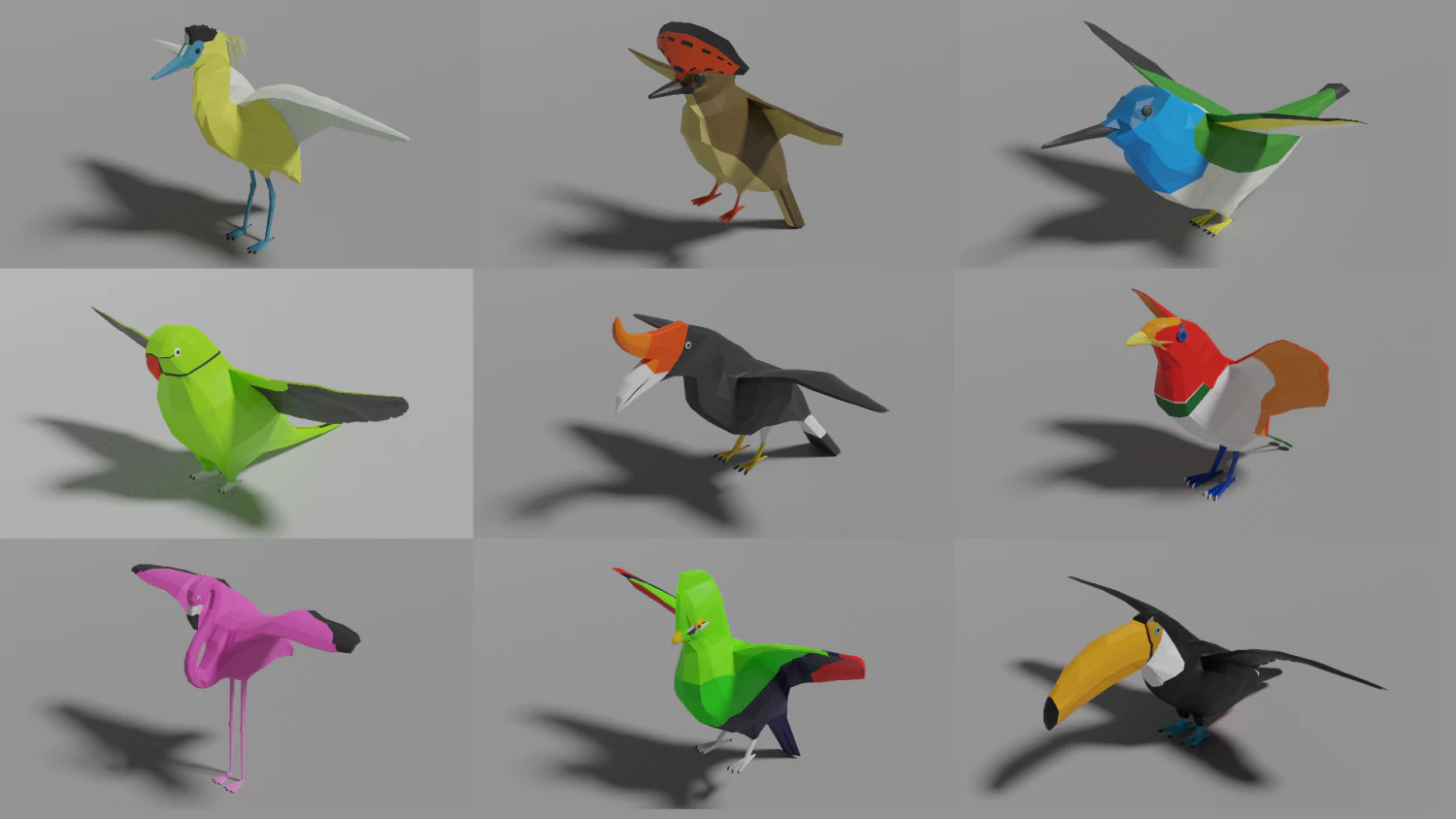 9 exotic birds pack low-poly 3D Model .c4d .max .obj .3ds .fbx .stl .blend 
