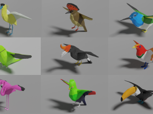 9 exotic birds pack low-poly 3D Model