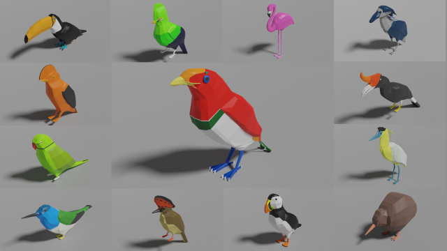 13 exotic birds pack low-poly Modelo 3D .c4d .max .obj .3ds .fbx .stl .blend 