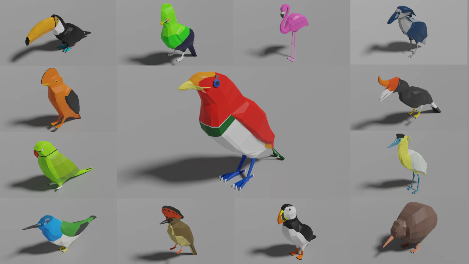 13 exotic birds pack low-poly 3D Model .c4d .max .obj .3ds .fbx .stl .blend 