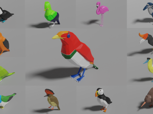 13 exotic birds pack low-poly 3D Model