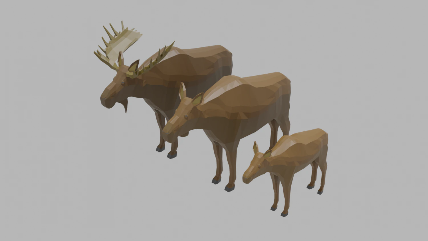 cartoon moose family 3D Model .c4d .max .obj .3ds .fbx .stl .blend