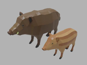 fam&iacute;lia de javali dos desenhos animados Modelo 3D