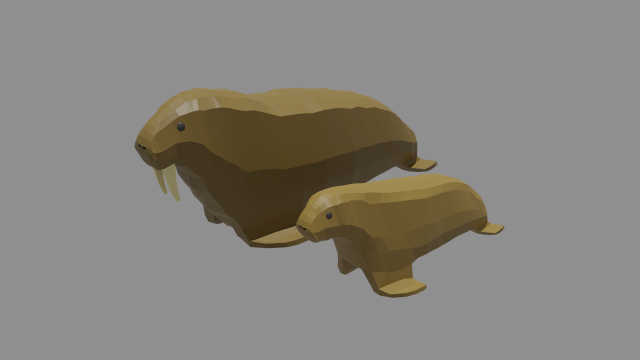 cartoon walrus family Model 3D .c4d .max .obj .3ds .fbx .stl .blend 