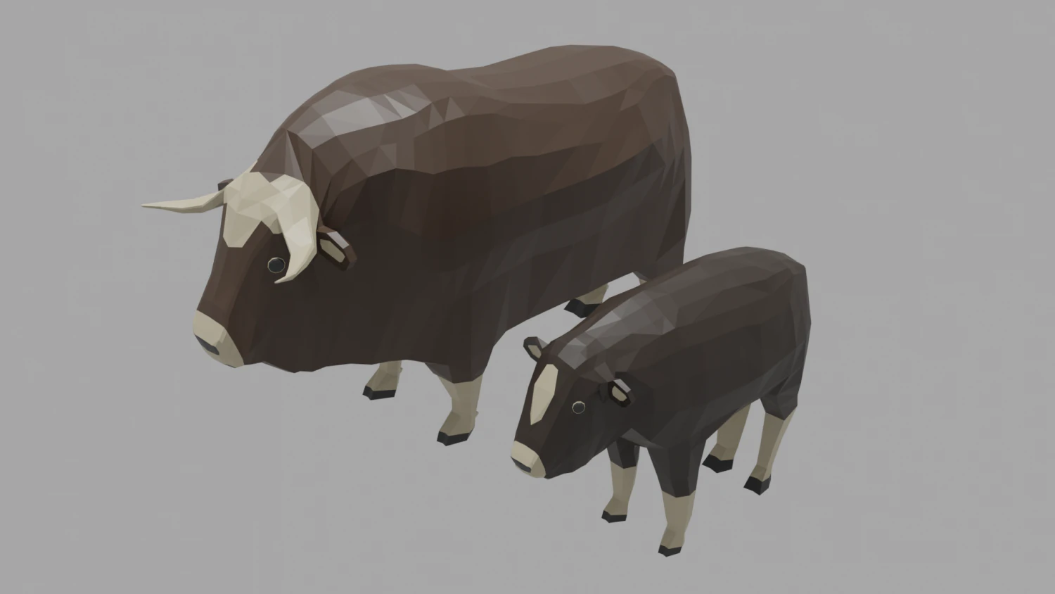 cartoon musk ox family 3D Model .c4d .max .obj .3ds .fbx .stl .blend 