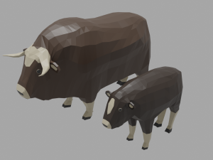 cartoon musk ox family 3D Model