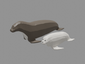 cartoon seal family 3D Model
