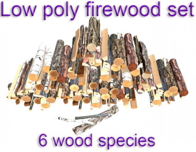 firewood set low-poly 3D 모델 .c4d .max .obj .3ds .fbx .stl .blend 