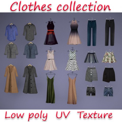 large collection of clothes for the wardrobe and store 3D Model .c4d .max .obj .3ds .fbx .stl .blend 