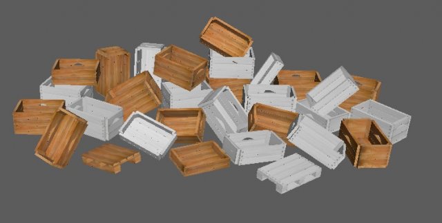 set wooden boxes of different heights and pallets 3D मॉडल .c4d .max .obj .3ds .fbx .stl .blend 