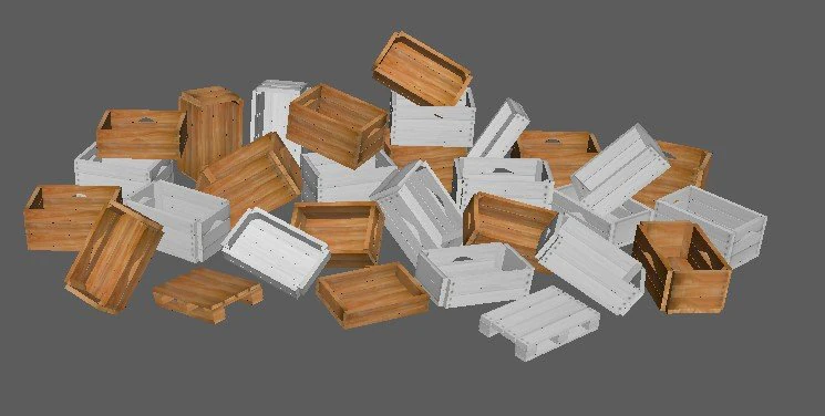 definir caixas de madeira de diferentes alturas e paletes Modelo 3D .c4d .max .obj .3ds .fbx .stl .blend 