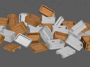 set wooden boxes of different heights and pallets Model 3D