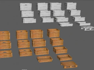 definir caixas de madeira de diferentes alturas e paletes Modelo 3D